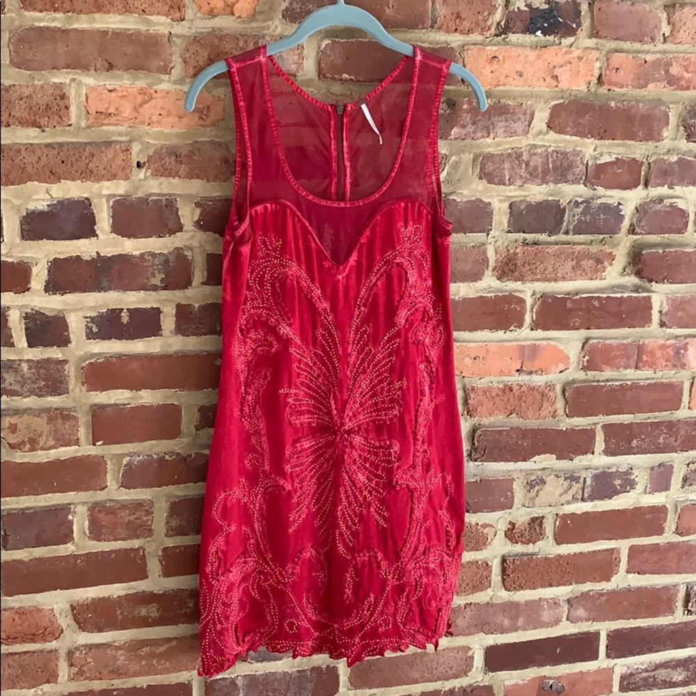 Free People Red Beaded Minidress